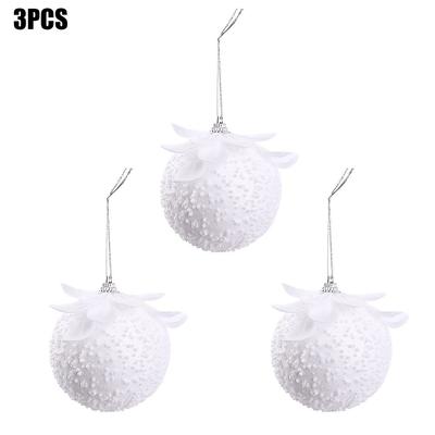 3pcs Vintage Style Christmas Balls Glitter 3 Pieces Set Hanging Ornaments Feather Design Lightweight New Year Decoration