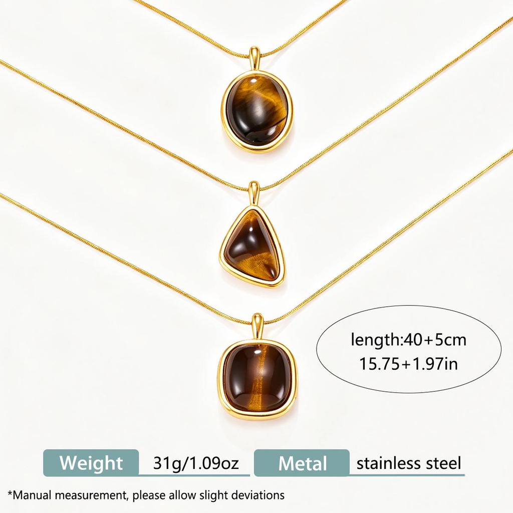 Tiger Eye Cross Geometric Necklace Set: Retro Titanium Steel Clavicle Chain for Women