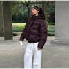 Kapuzen-Daunenjacke Damen Winter 2025 Neue Mode Grau Brotjacke Lässige Kurze Steppjacke