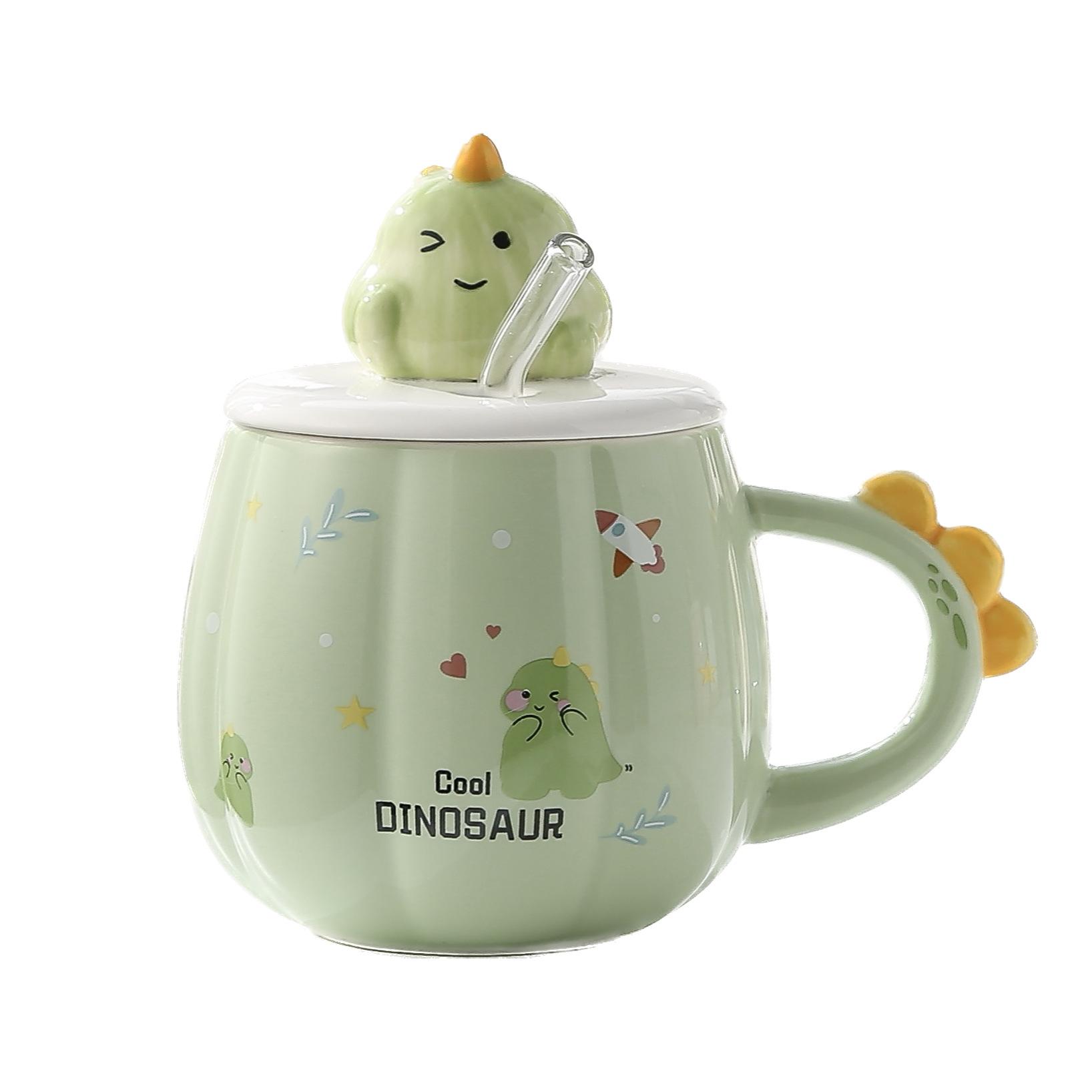 Kreative Cartoon Dinosaurier Keramiktasse Niedliche Paartasse Hochwertig aussehende Milchkaffeetasse Personalisierte Trinktasse 460ml beige