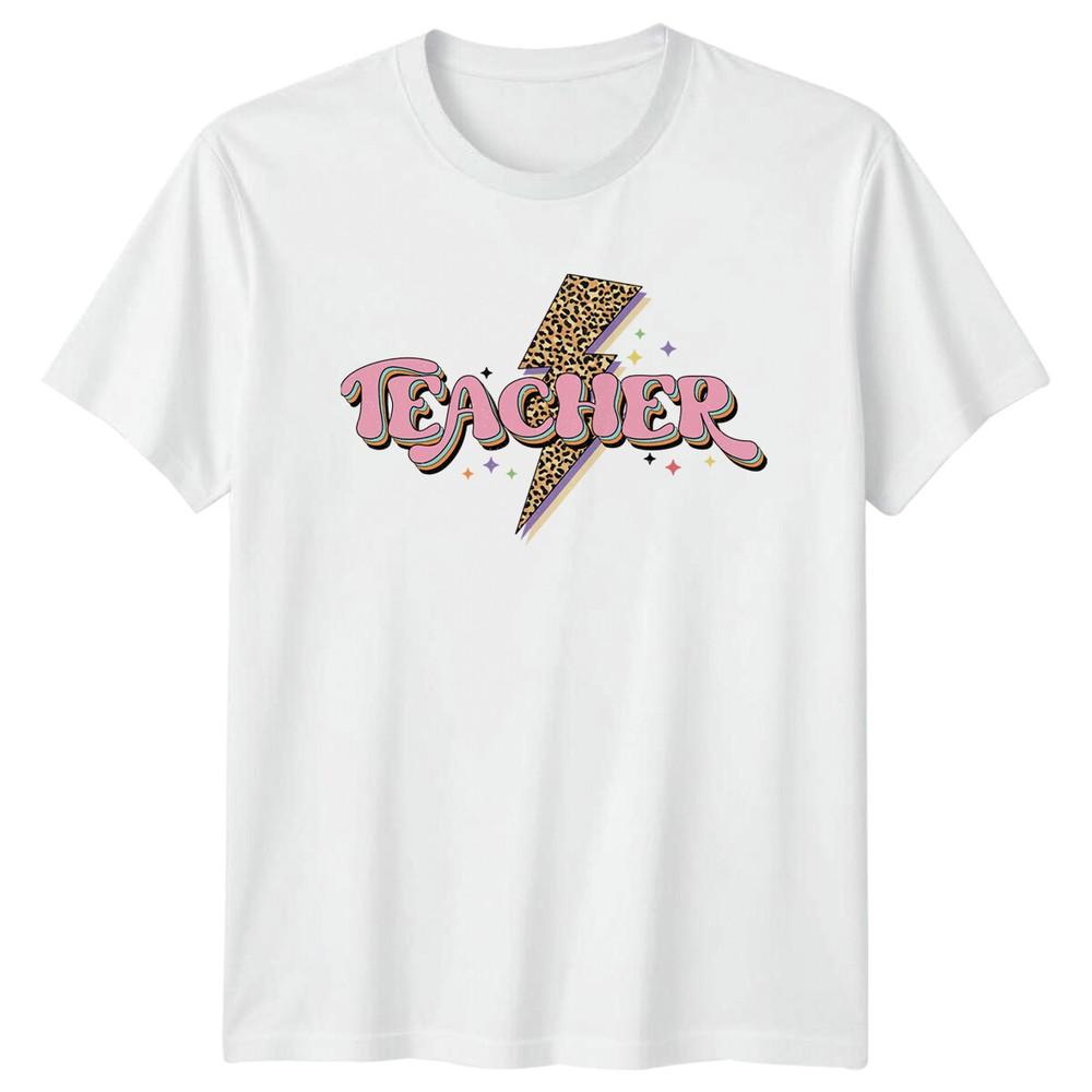Teacher Leopard Bolt Retro Style TShirt a S