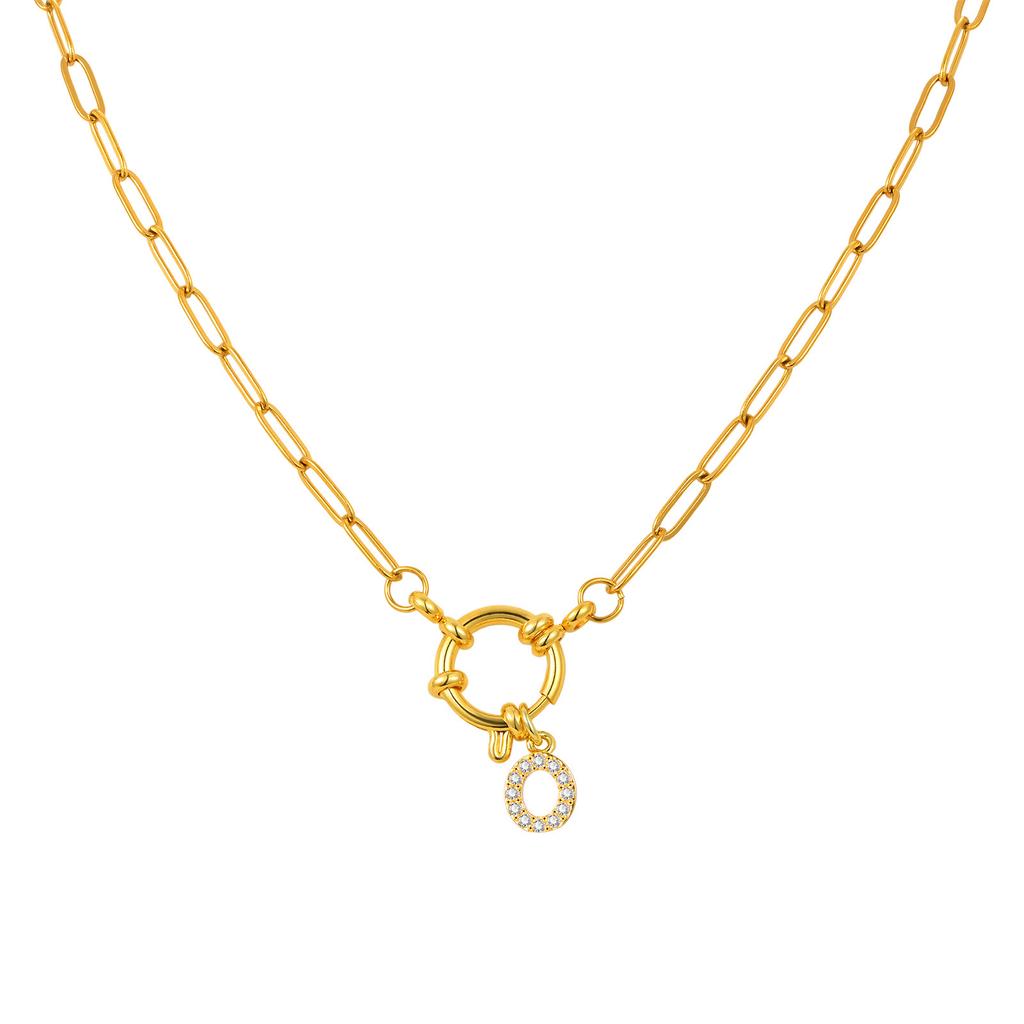 Stainless Steel Plated 18K Gold Stylish Simple Small Square Chain Bubble Buckle Copper 26 Letter Necklace Nc-1887