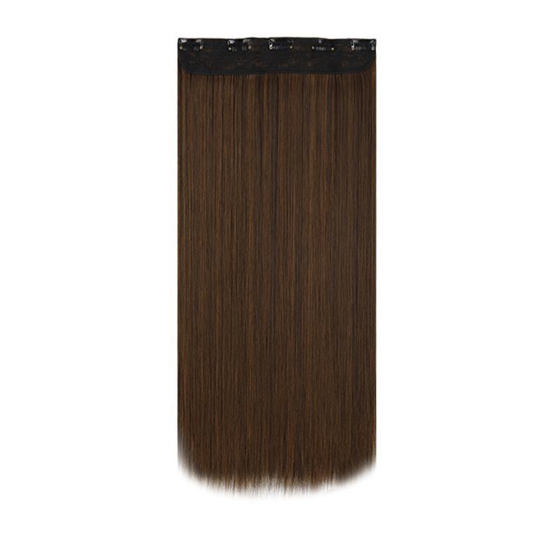 MISS WIG Synthetic 5 Clips In Hair Extensions Long Straight Natural Golden Brown Or Dark Clip In Hair Extensions For Women Daily Hair