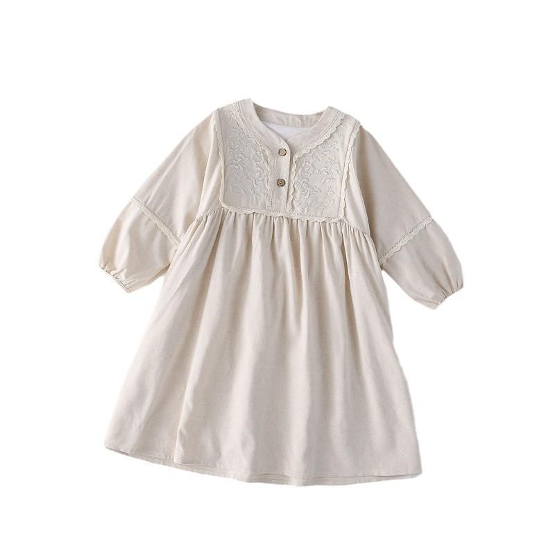 Girls' Spring Retro French Lace Long Sleeve Dress