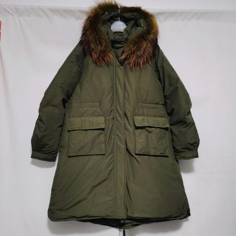 

Брендовая бирка, резка, большой меховой воротник, куртка с пухом белой утки, женская, вышивка, пояс, стильная, стройнящая, молодежного вида, западный стиль, средней длины Green Embroider hooded L