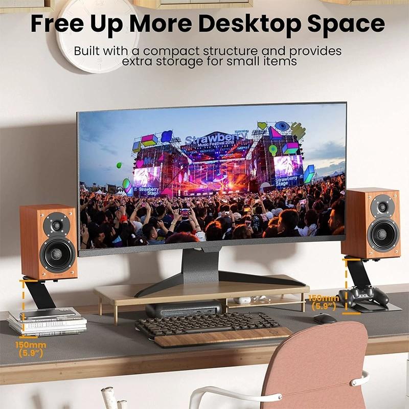 Desktop-Lautsprecherständer Paar, Hochbelastbare Schreibtisch-Regallautsprecherständer, Verstellbarer Ausleger-Lautsprecherständer, Vibrationsabsorbierender gepolsterter Schaumstoff