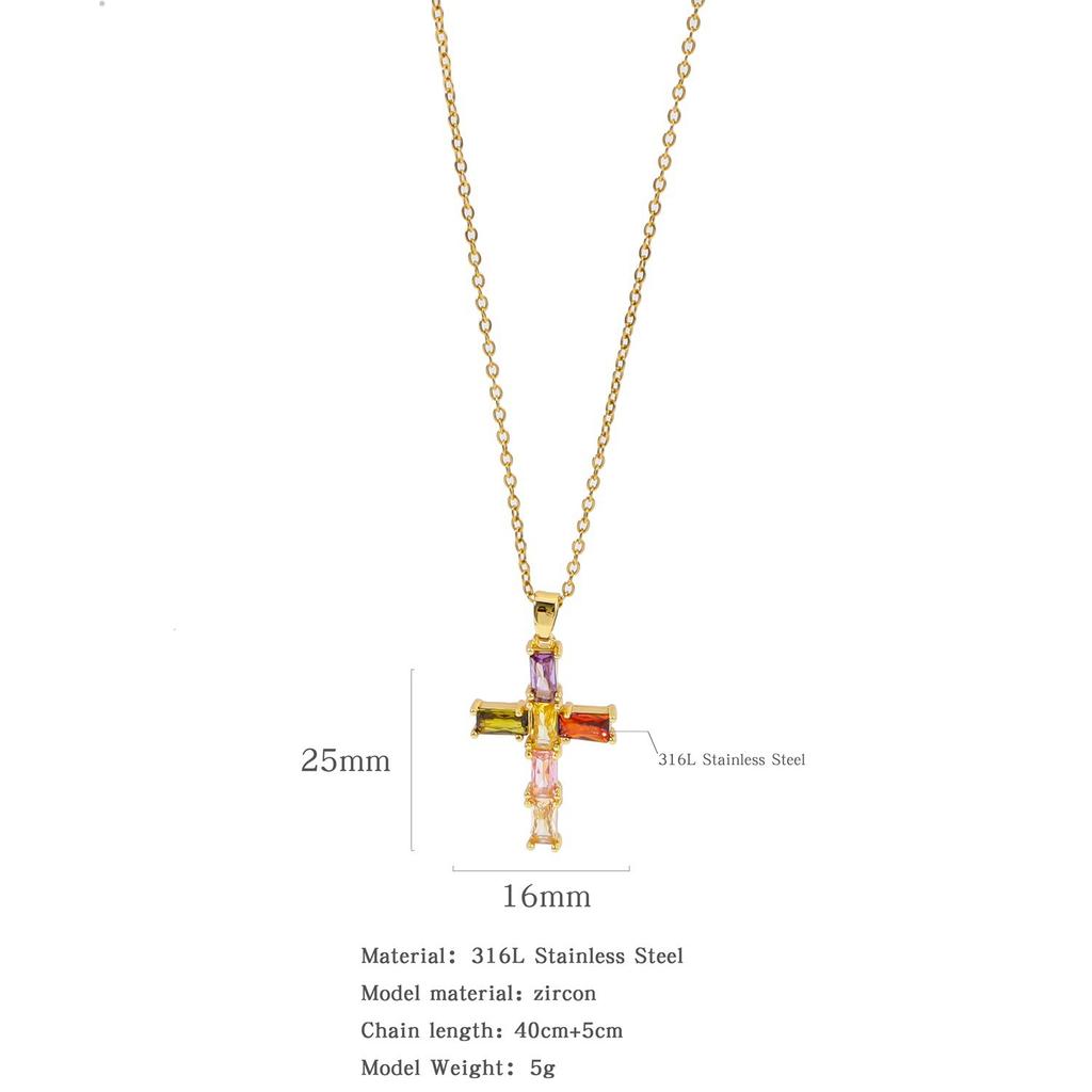 Hip Hop Luxury Zircon Cross Pendant Necklace Stainless Steel Chain Jewelry Gifts for Women Men