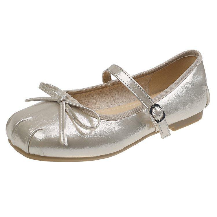 French silver Mary Jane single shoes women's 2025 new autumn and summer with skirt leather shoes ballet flat beanie shoes