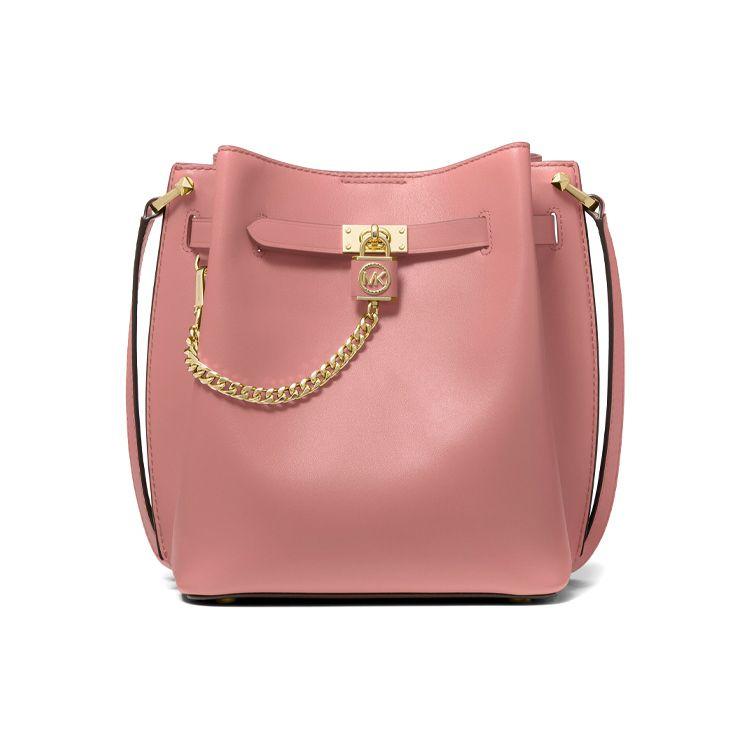 

Michael Kors Hamilton Legacy Classic Solid Color Chain Commuter Fashion Lace-Up Leather Bucket Bag Women Bags Rose-Pink 30S2L9HM6L-622 Basic Set (Bag+Dust Bag)