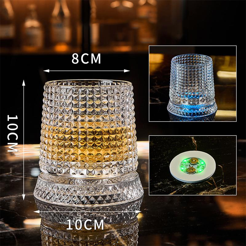 360 Rotating Seven Color Luminous Rotating Whiskey Glass Crystal High-end With Base Beer Glass Wine Glasses Bar Accessories