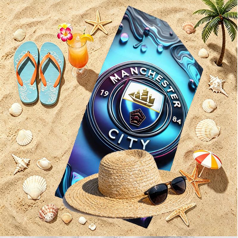 Manchester City FC Baskılı Plaj Havlusu, Havuz Sörf Yoga Banyo İçin Çok Yönlü Hafif Emici Plaj Havlusu, Mükemmel Doğum Günü Tatil Hediyesi