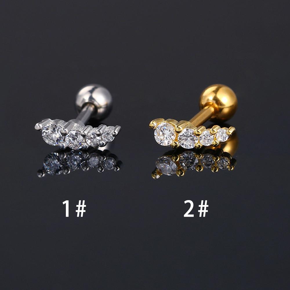 Long Strip Earrings for Women Piercing Daith Rook Zircon Geometric Silver Color Ear Accessories Screw Stud Helix Jewelry Gifts