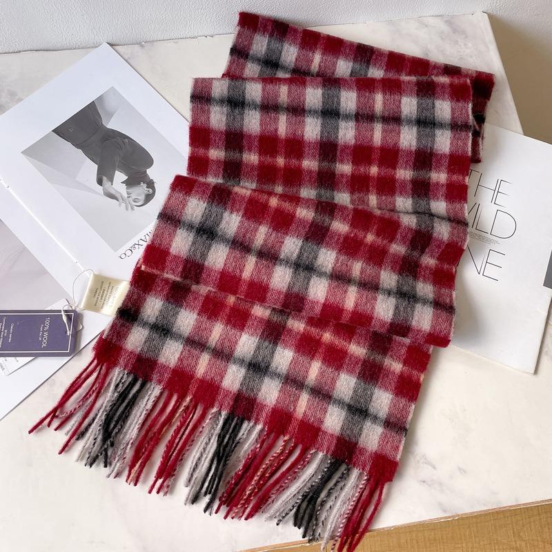 100 Pure Wool Scarves Women's Winter New Birthday Gift Christmas New Year's Day Red Couple Scarf Plaid