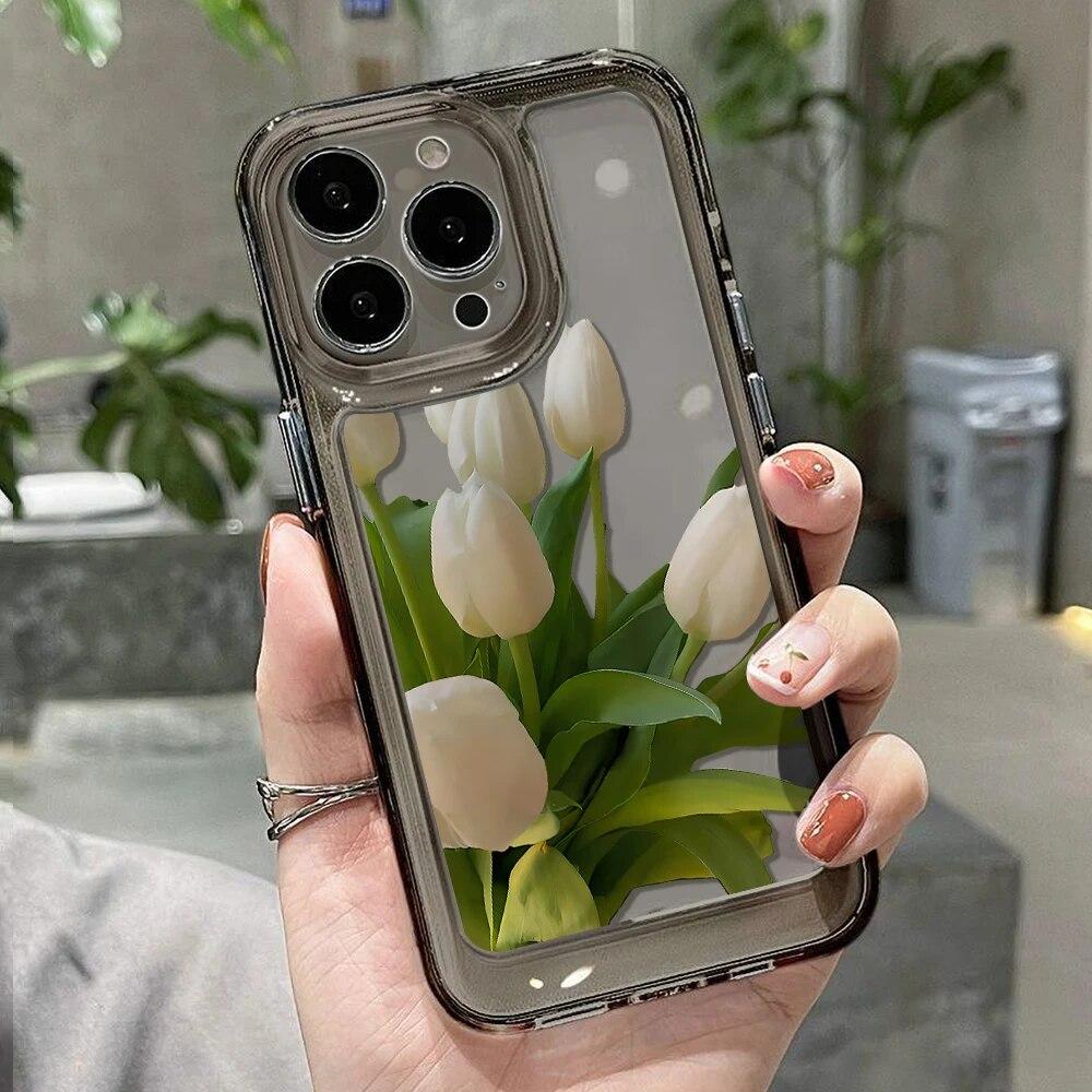 Tulpenblumen-Telefonhülle für iPhone 11 Hülle für iPhone 14 Pro Max 13 12 Pro Max XR XS Max X 7 8 14 Plus SE Stoßfeste transparente Abdeckung
