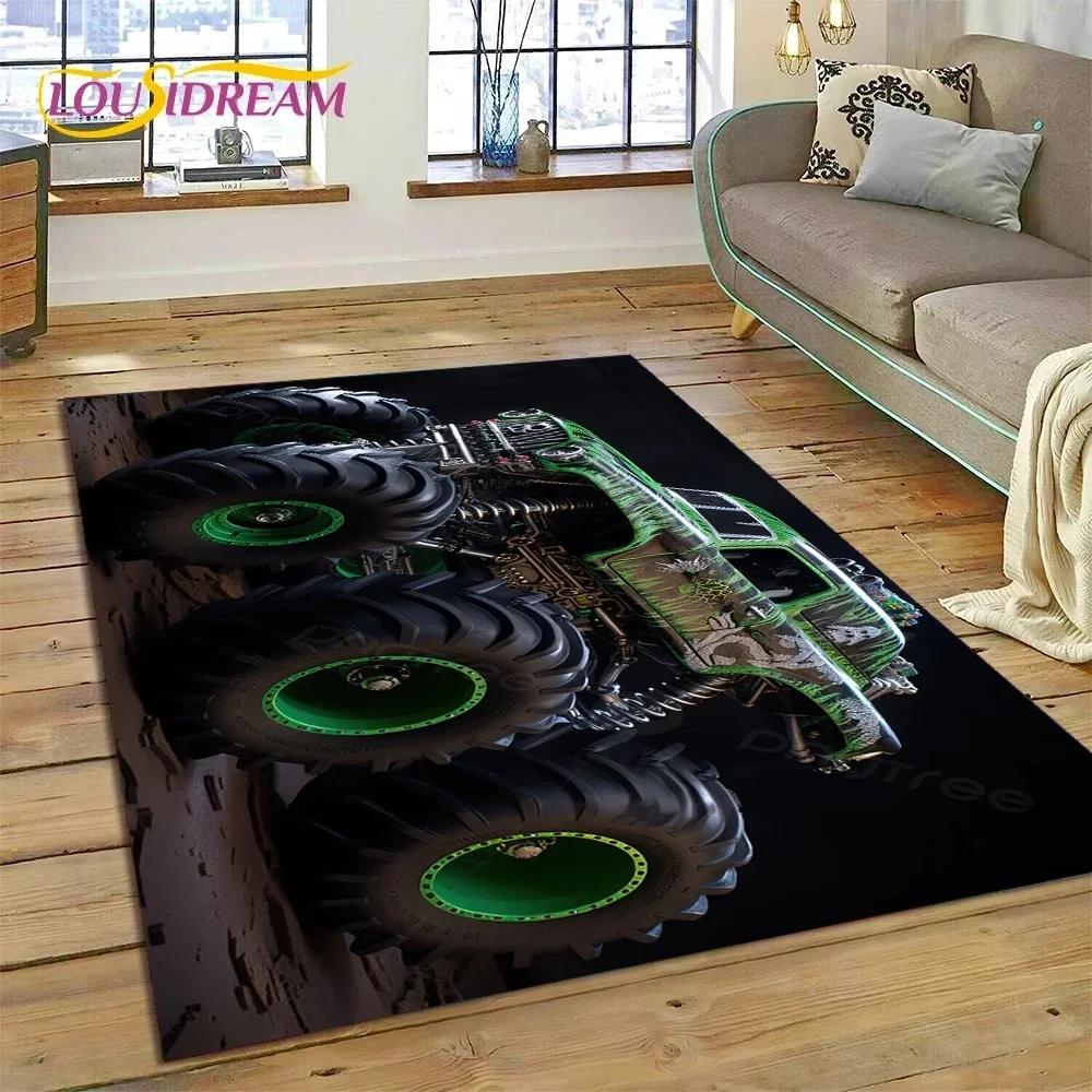 Tapete de Desenho Animado Monster Truck Monster Jam para Quarto Sala de Estar Decoração de Casa Sofá, Jogo Infantil Grande Tapete de Chão Decorativo