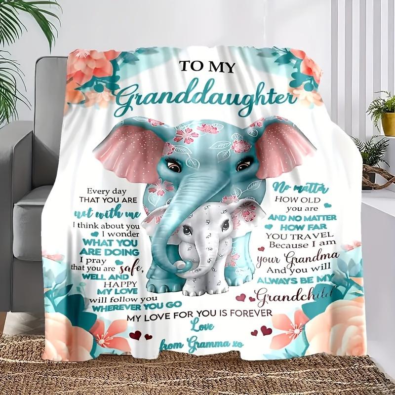 1pcs Warm And Cozy Elephant Print Flannel Blanket For Granddaughter - Perfect Gift For Grandma And Granddaughter - Soft And Soot 70x100cm