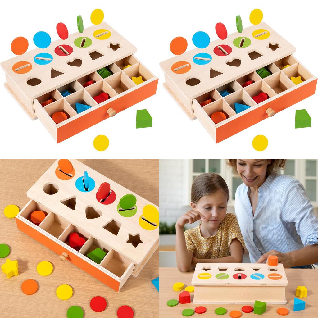 Hölzernes Montessori Lernspielzeug Farb-Form-Zuordnung Münzen Aufbewahrungsbox Für Kleinkinder