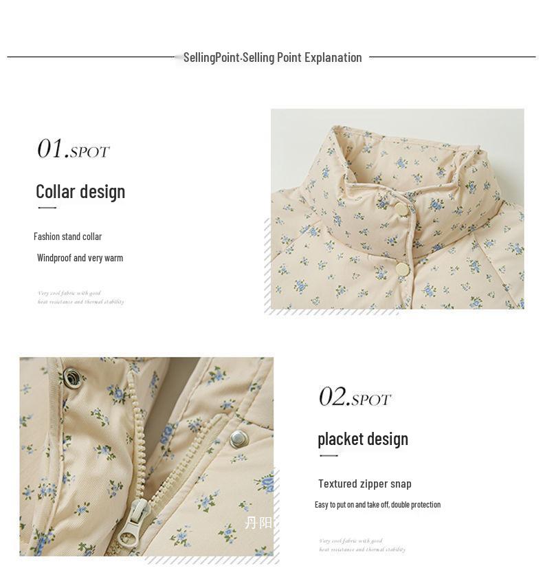 2024 Winter Women's Floral Down Cotton Jacket – Loose Fit, Korean Cute Academy Style