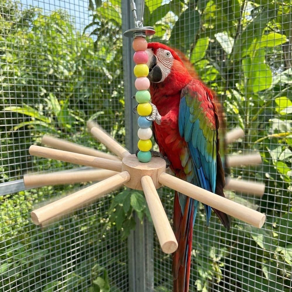 Large Size Rotating Bird Perch Toy Colorful Beads Hanging Bird Stand  for Pet Birds