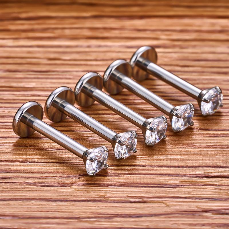 2/4PC Labret Tragus Stud Earrings 16G Surgical Stainless Steel CZ Crystal Monroe Helix Cartialge Conch Medusa Lip Body Piercing