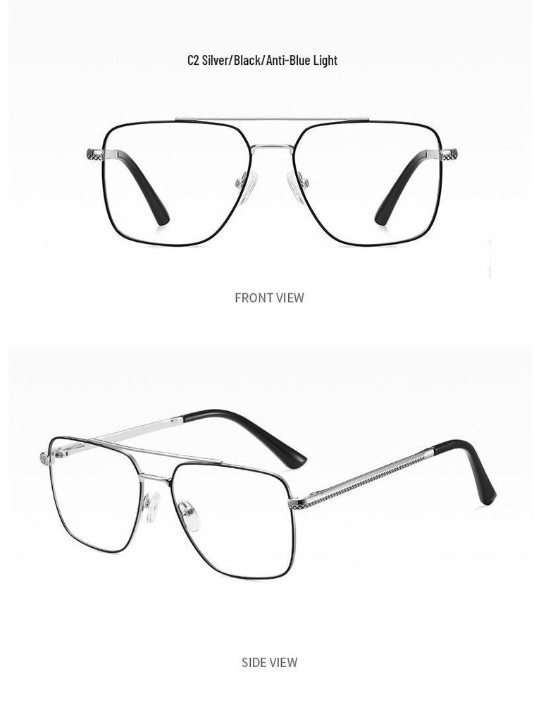 Fashionable High-End Men's Full-Rim Lightweight Metal Glasses with Prescription Lenses for Myopia