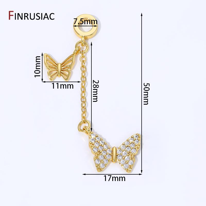 

18K Gold Plated Brass Butterfly Charms Pendant With Tassel Chain,Zircon Charms For DIY Necklace Bracelet Making Supplies 1 piece