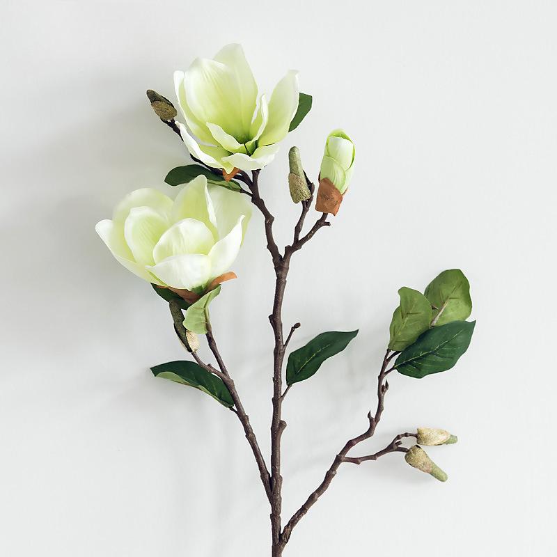 Retro Magnolia Artificial Flower Arrangement - Decorative Single Stem Bouquet for Living Room or Dining Table.
