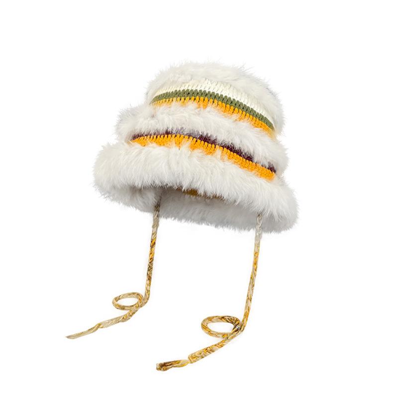 Cute Plush Hat Women's Autumn and Winter Colorful Fringed Braids Knitted Pullover Hat Ear Protector