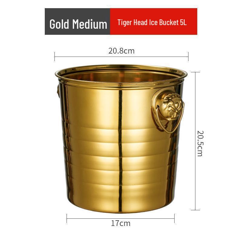 Stainless Steel Gold Ice Bucket with Creative Handle for Champagne, Beer, and Wine