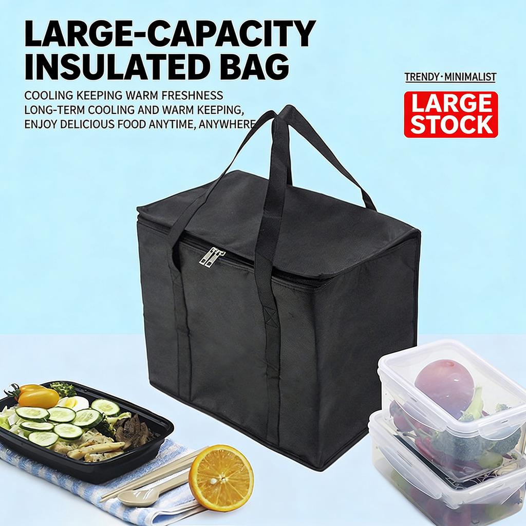 1pc Large Insulated Food Bag Reusable Foldable Hot Cold Meals Grocery Bags Zipper Bag Lightweight For Picnic Camping Outdoor