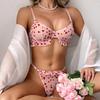 Women’s Sexy Lace Lingerie Set, Ultra-Thin Sheer Heart-Shaped Flocked Push-Up Bra and Thong Summer Intimate Wear