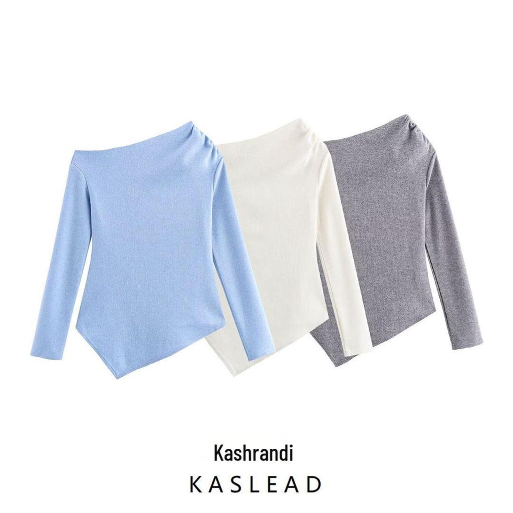 2024 Autumn Women's European & American Asymmetrical Soft Top