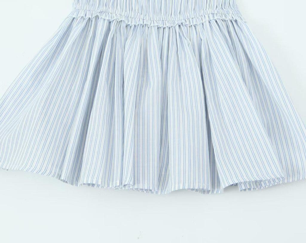 2024 Summer Women's European & American French-Style Striped Off-Shoulder Ruched Mini Dress