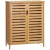 Gabinete de Banheiro, Gabinete de Bambu com Design de Ripas para Banheiro, Corredor, Tamanho Compacto, Amplo Espaço de Armazenamento, Madeira Natural