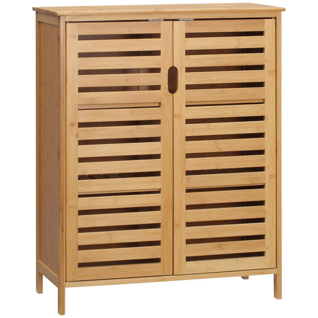 Badezimmerschrank, Bambusschrank mit Lamellendesign für Badezimmer, Flur, Kompakte Größe, Viel Stauraum, Naturholz