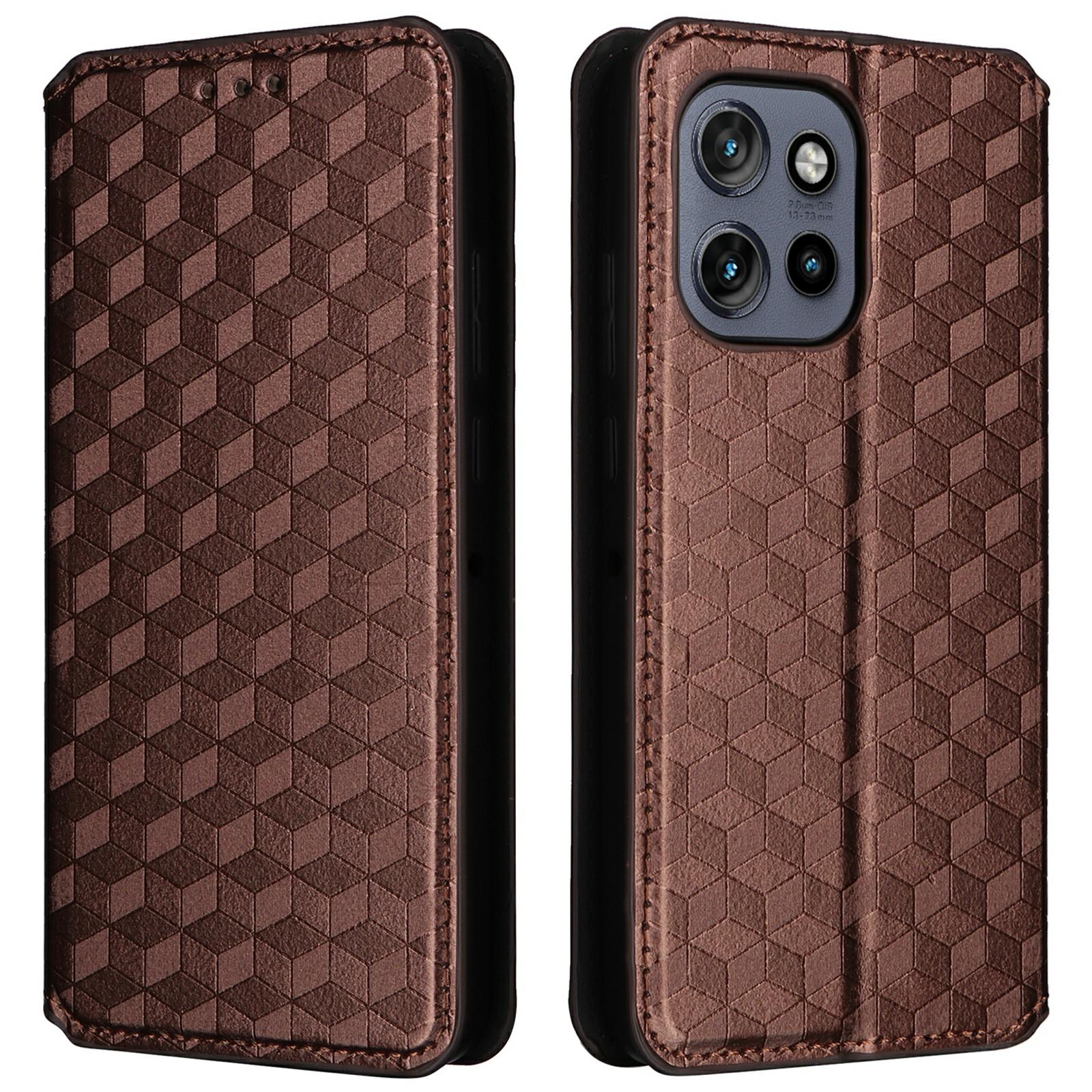 

Для Motorola Thinkphone 25 5G/Edge 50 Neo 5G/Moto S50 5G Чохол-гаманець Шкіряний чохол для телефону з ромбоподібним тисненням Brown