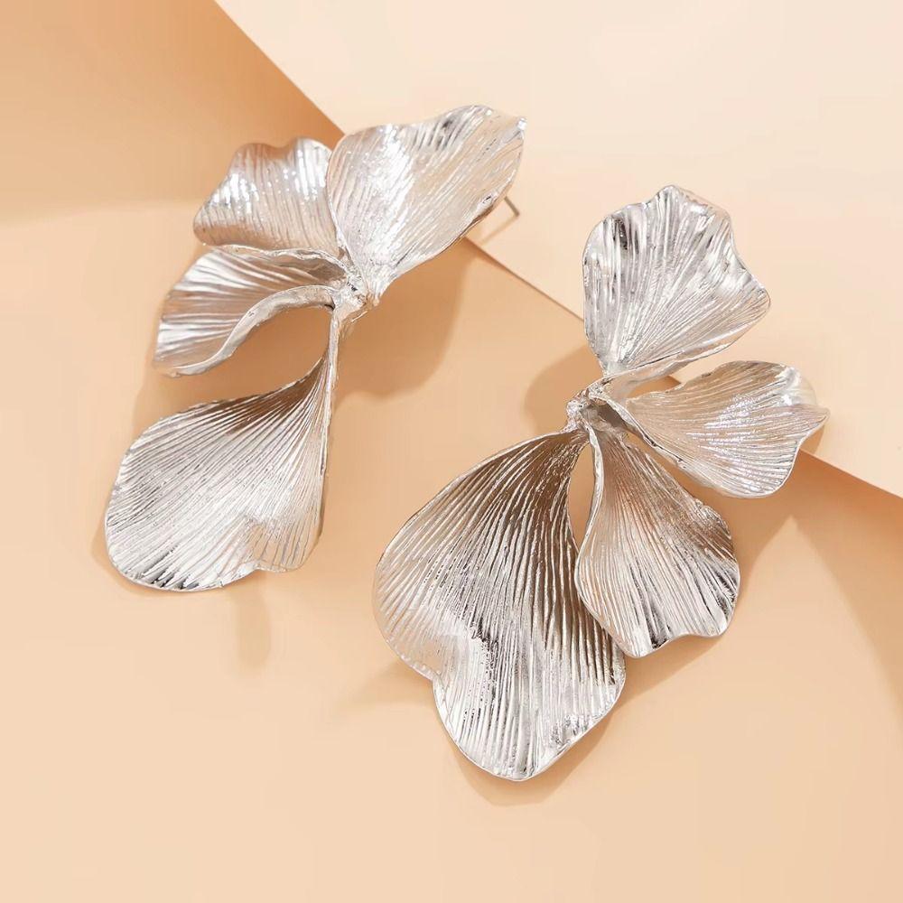 Exaggerated Leaf Drop Earrings Gold Color Plated Petal Pendant Earrings  Party Ear Accessories
