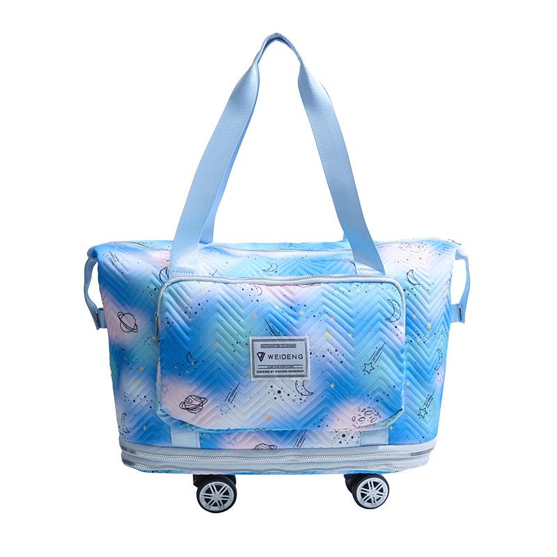 Doppelschichtige erweiterte ultragroße Kapazität Rollen Tragbare Reisegepäcktasche Trocken-Nass-Trennung Frische Fitnesstasche Abdeckung Zugstange
