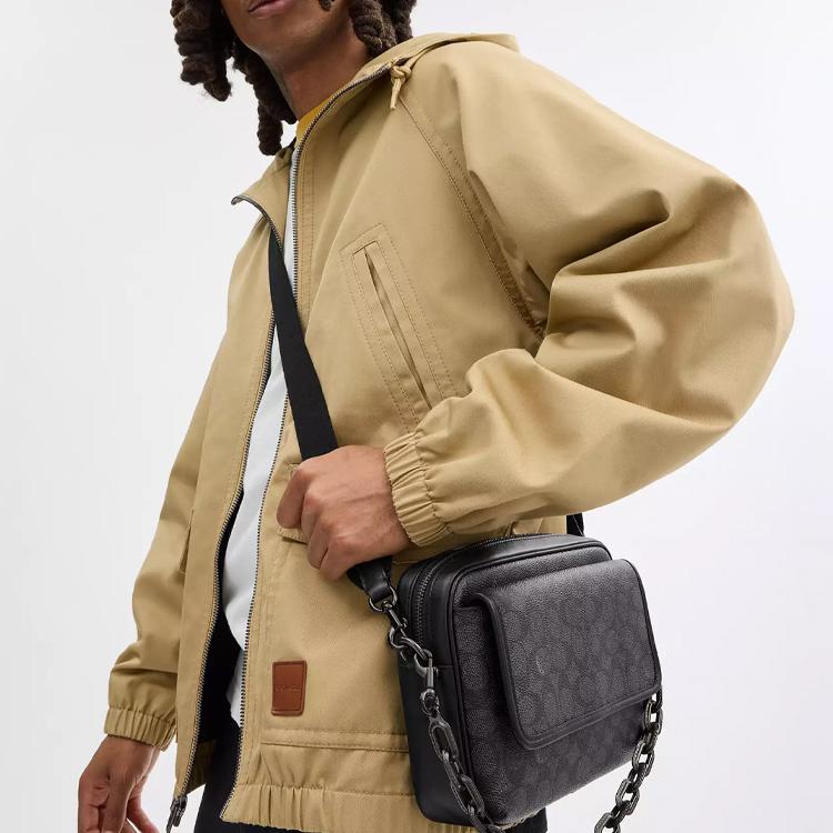 Coach Charter 24 External Magnetic Snap Pocket Signature Coated Canvas And Calfskin Medium Shoulder Crossbody Bag Men Bags Charcoal CR712-CHR