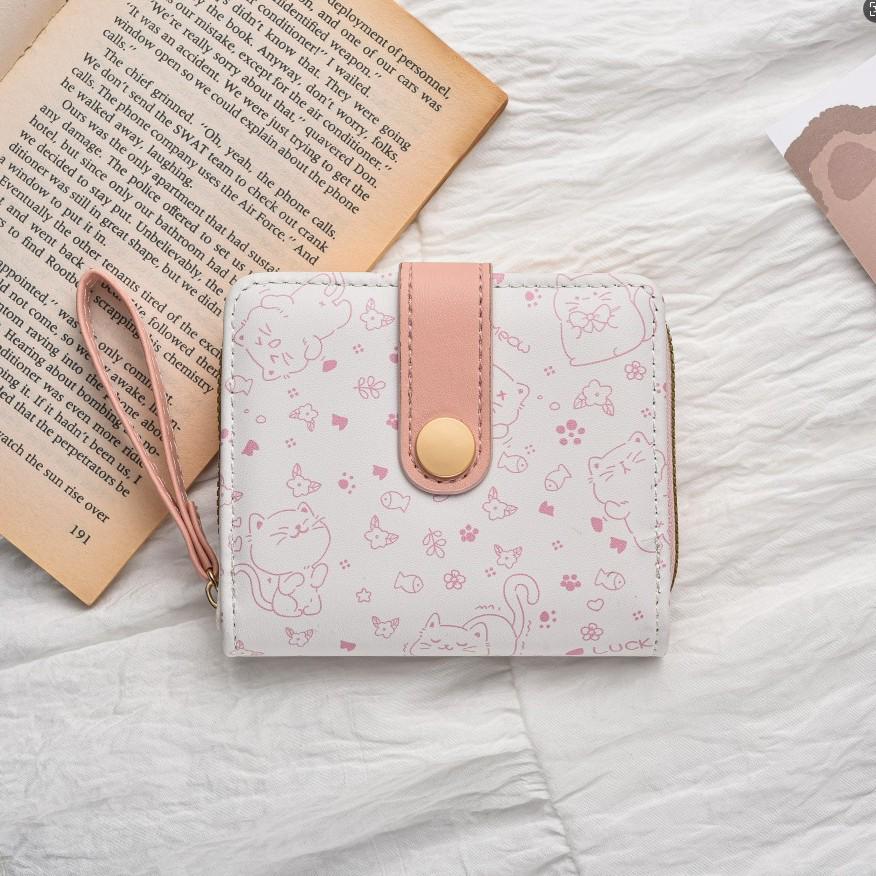 Japanische Niedliche Kätzchen Damen Kurze Geldbörse mit Reißverschluss Münzfach und Kartenhalter