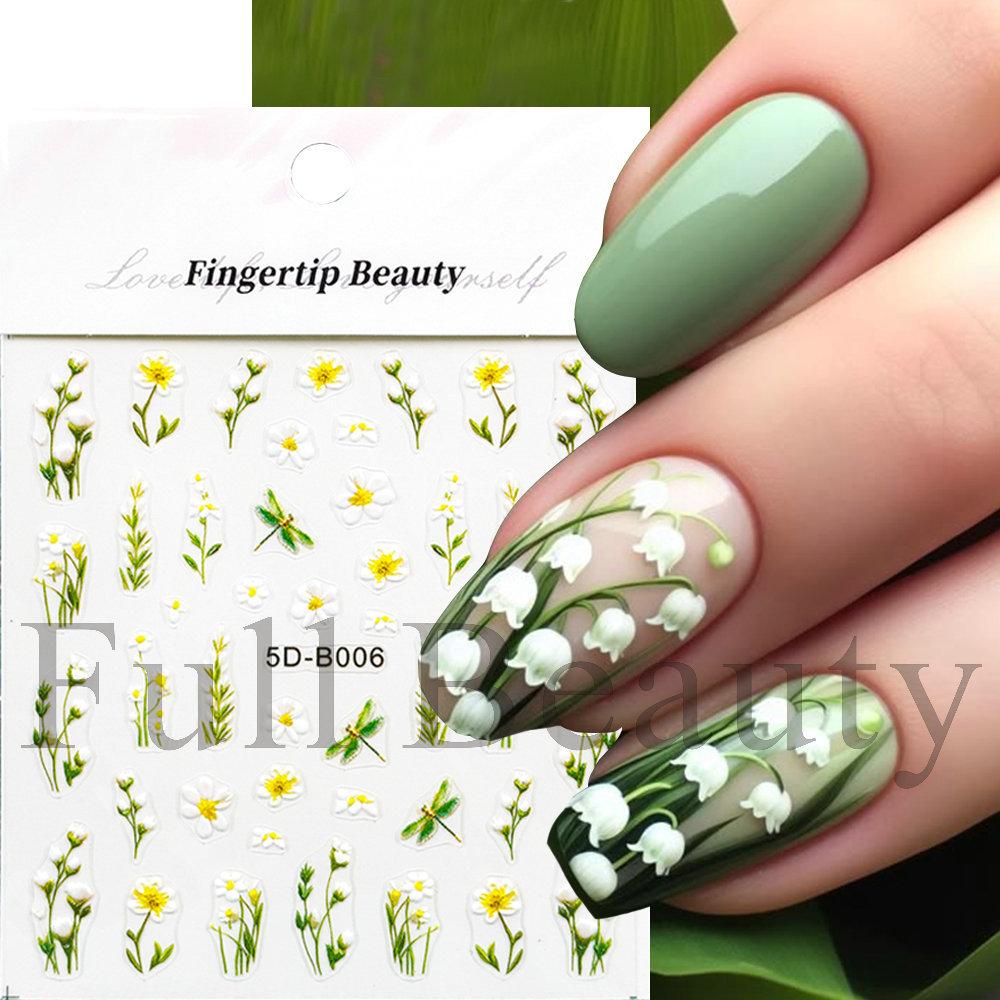 Nail Art Stickers Ins Relief Three-dimensional 5D Summer Oil Painting Small Flower Flower Adhesive Nail Stickers