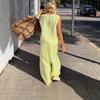 Women's Linen Sleeveless Tie Front  Wide Leg Pants Set 2 Piece Casual Summer Loungewear