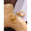 Yhpup Stainless Steel Unusual Earrings Statement Metal Golden Geometric Huggie Earrings Trendy Jewelry for Women Office Gfit