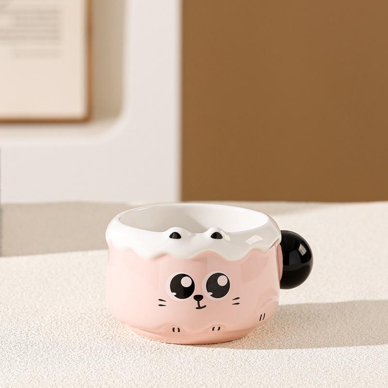 

Cute Mug with Lid Spoon with High Value Ceramic Stacked Cup Gift Box for Students Home Cartoon Cat Water Cup 400ml