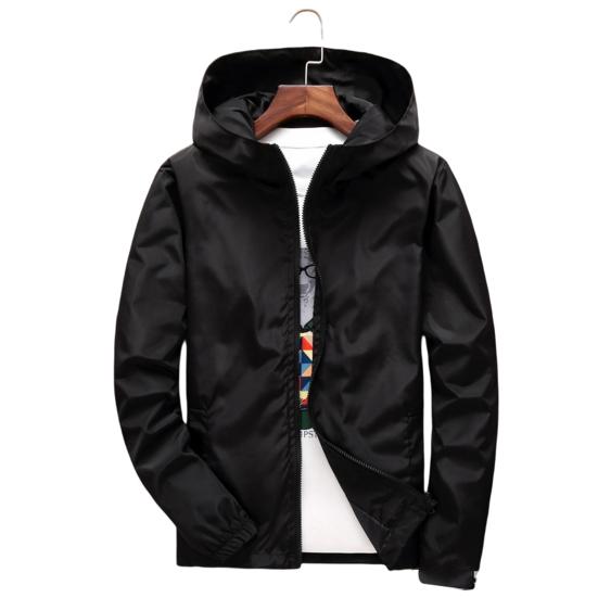 Men Coat Solid Color Long Sleeves Elastic Cuff Smooth Surface Streetwear Autumn Winter Hooded Windbreaker Jacket for Daily Wear