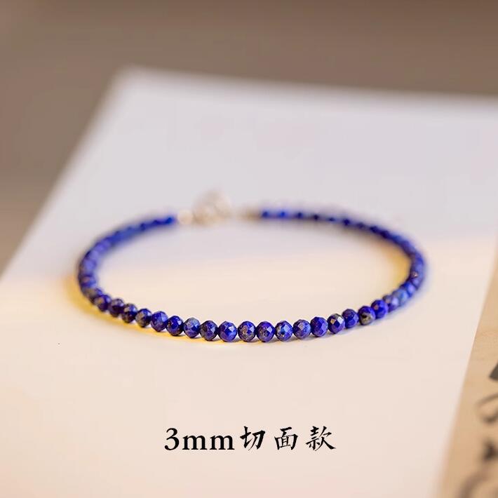 

3mm Ultra-fine natural lapis lazuli crystal bracelet, single-loop jewelry for women, vintage and ethnic style 3mm Faceted style