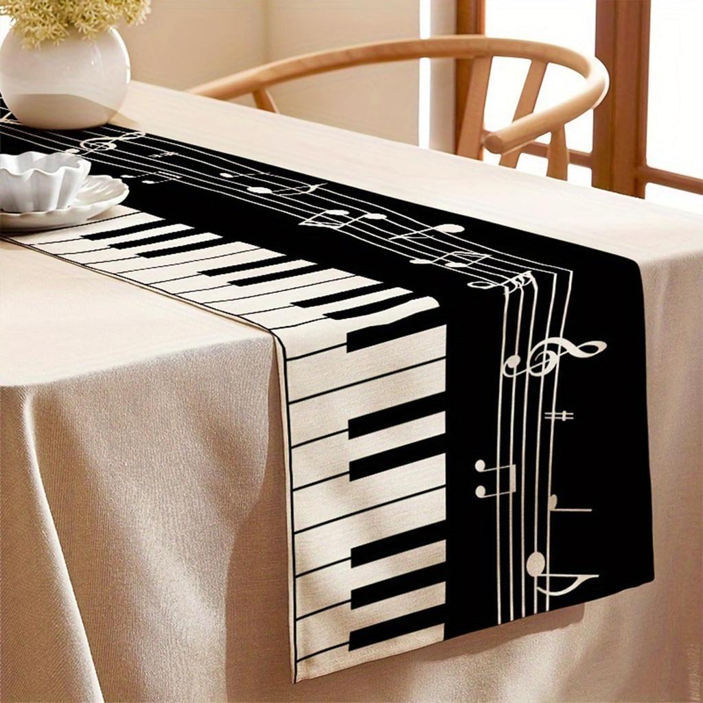 Piano Music Note Linen Table Runner Holiday Party Decor Washable Musical Theme Kitchen Dining Table Runners Wedding Decorations
