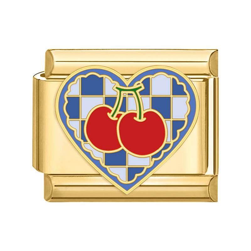 Sweet Cherry Strawberry Heart Flower Y2K Gold Color Italian Charm Links Fit 9MM Bracelet Stainless Steel Making DIY Jewelry