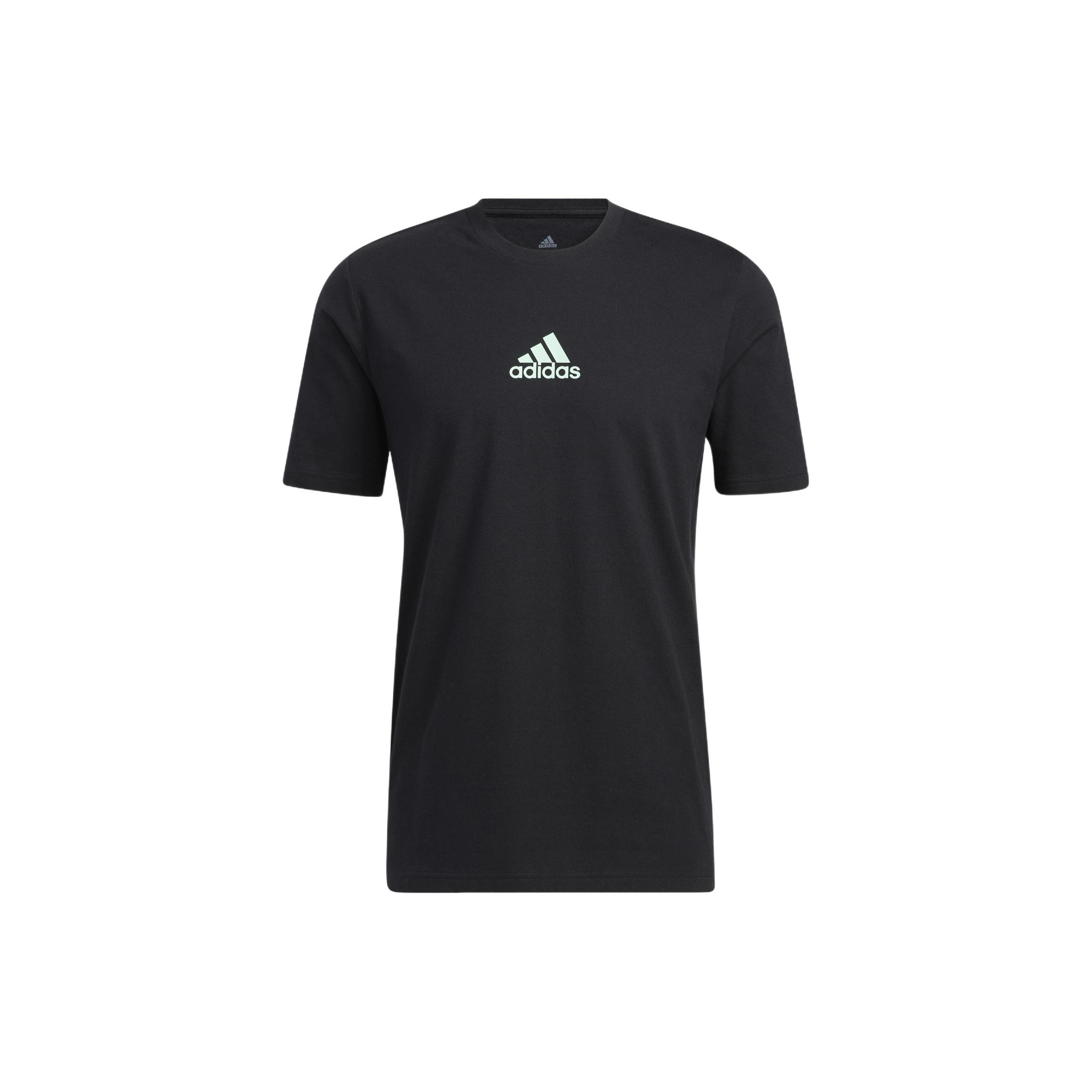 Men s adidas Small Logo Back Pattern Printing Round Neck Short Sleeve Black T-Shirt HE2339 L