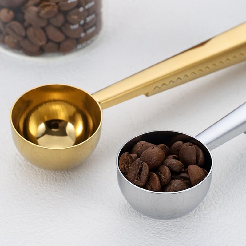 2-in-1 Stainless Steel Measuring Spoon Coffee Bean Bag Clip (BPA Free, No FDA)